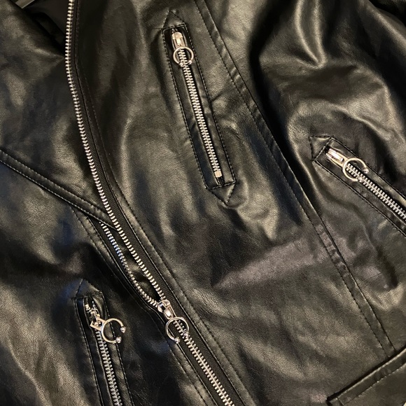 AOWOFS Vegan Leather Black Biker Punk Jacket NOWT - Picture 6 of 9